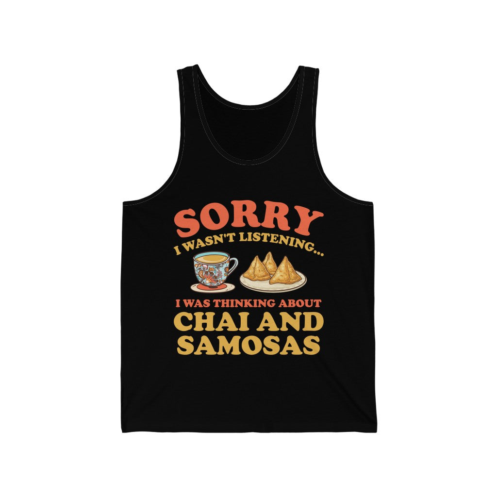 Chai & Samosas Funny Indian Food Shirt | Chai Tea Lover Gift | Unisex Jersey Tank Top