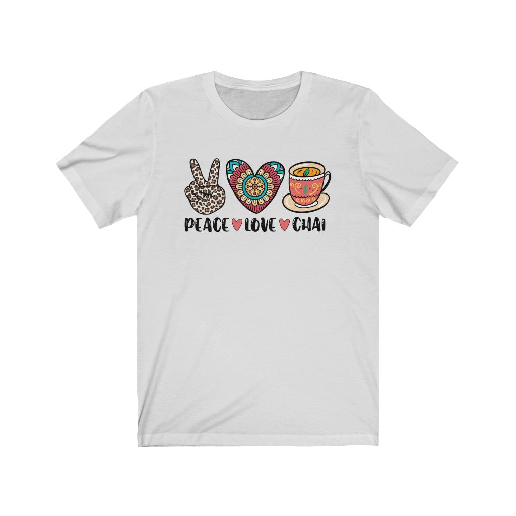 Peace Love Chai Tea Leopard Print Tea Shirt | Tea Lover Gift Indian Shirt | Unisex Jersey T-shirt
