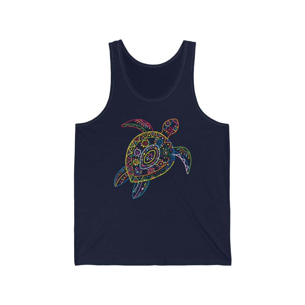 Sea Turtle Line Drawing Beach Bum Shirt | Ocean Lover Graphic Tees | Unisex Jersey Tank Top