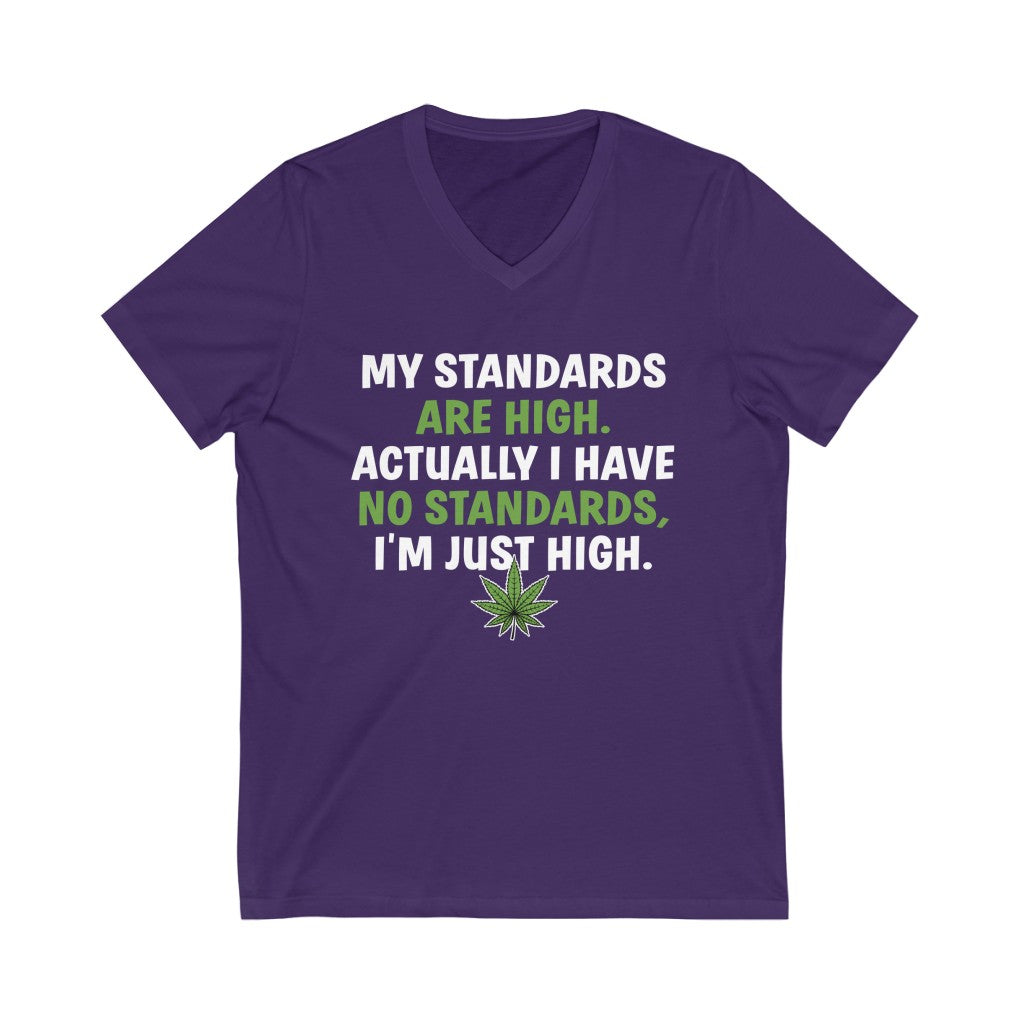 High Standards Funny Weed Smoker Shirts | High Times Weed Gift | Unisex Jersey V-neck T-shirt