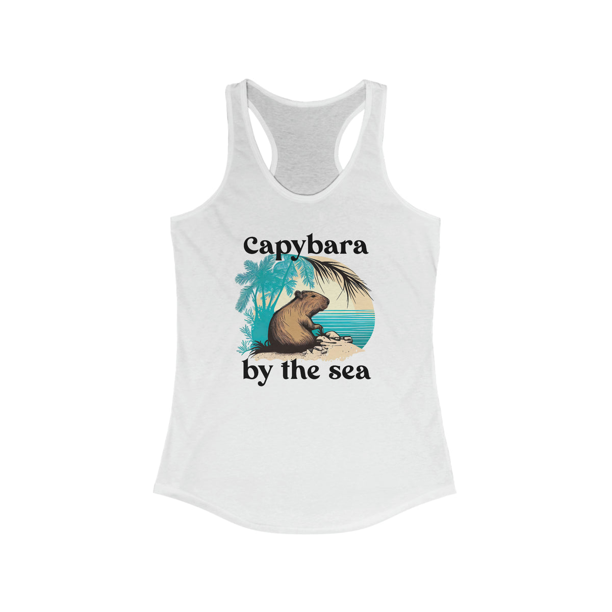 Capybara By The Sea Shirt | Capybara Lover Gift | Tropical Island Shirt | Funny Capybara Shirt | Women's Slim-fit Racerback Tank Top