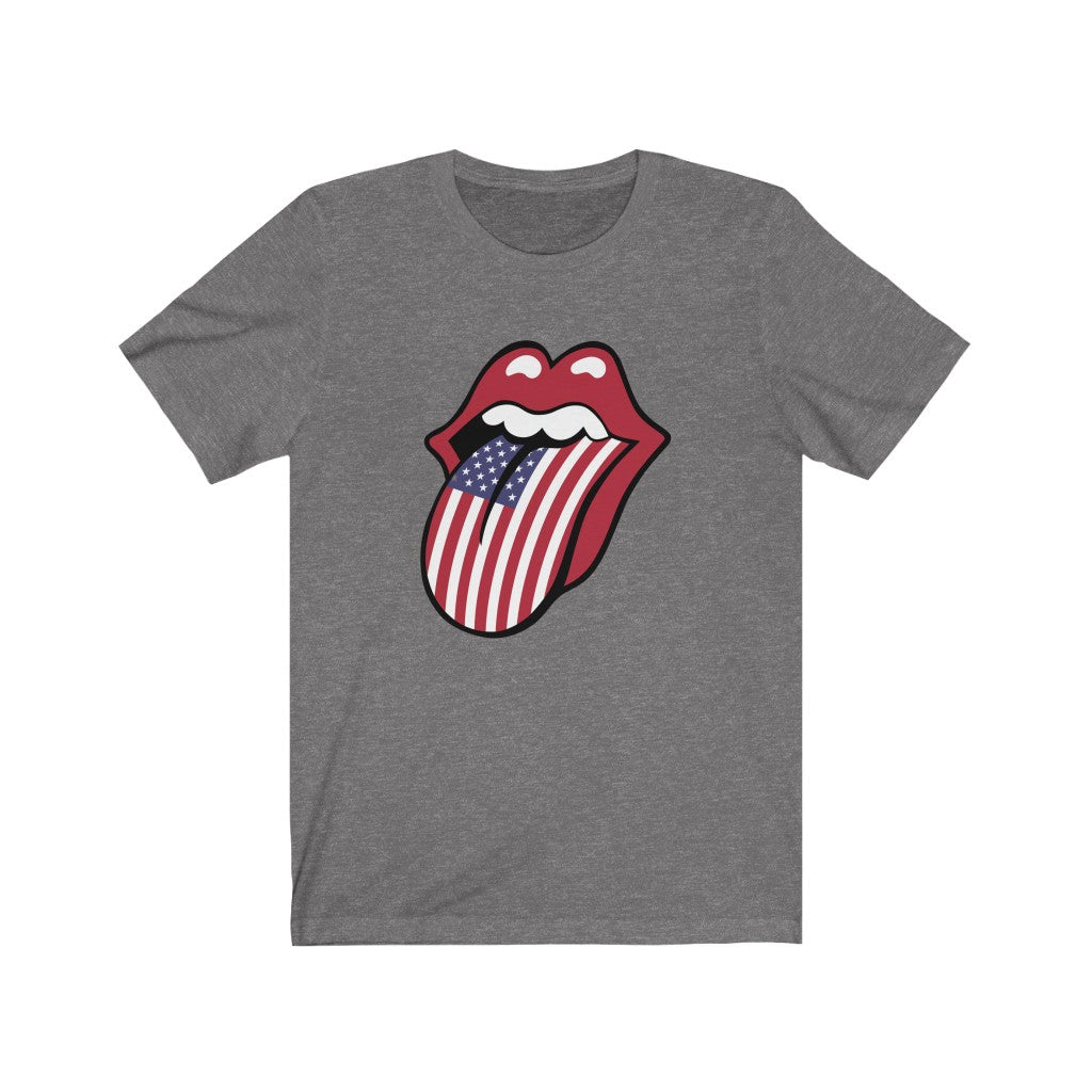 American Flag Red Lip Rock 'n Roll T-shirt | Vintage Patriotic T-shirt | Unisex Jersey T-shirt
