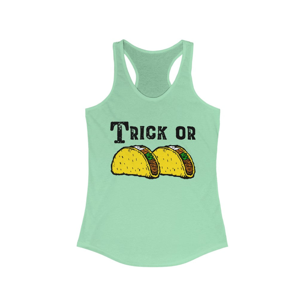 Trick or Tacos Funny Halloween Taco Shirt | Taco Lover Gift | Women's Slim-fit Racerback Tank Top