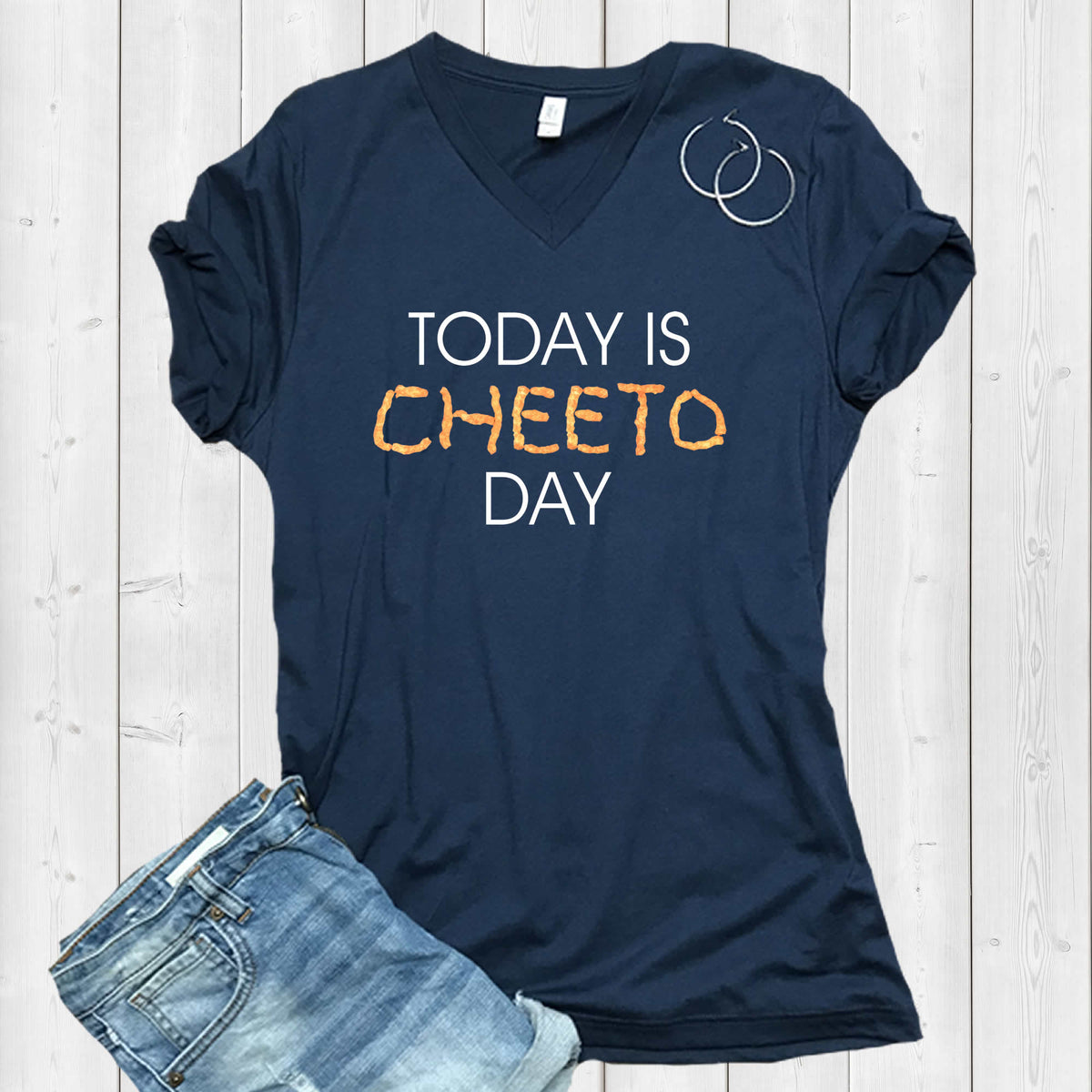 Cheeto Cheat Day Funny Workout T-shirts | Foodie Game Day Gifts | Unisex Jersey V-neck T-shirt