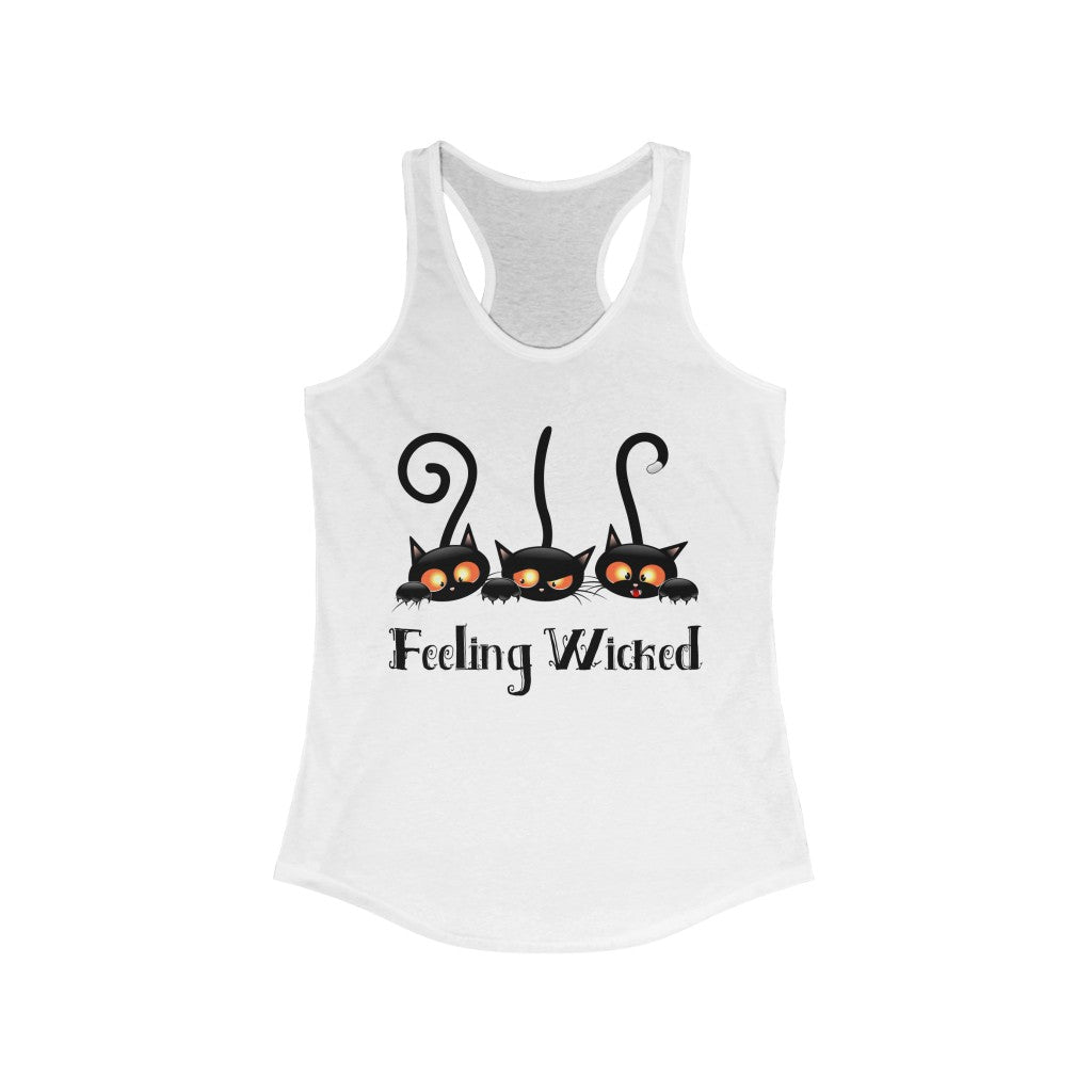Feeling Wicked Black Cat Halloween Shirt | Funny Cat Lover T-shirt | Women's Slim-fit Racerback Tank Top
