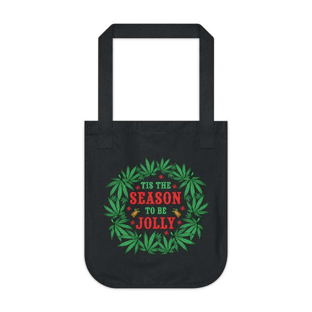 Tis The Season Christmas Wreath Weed Tote | Marijuana Weed Gift | Organic Canvas Tote Bag
