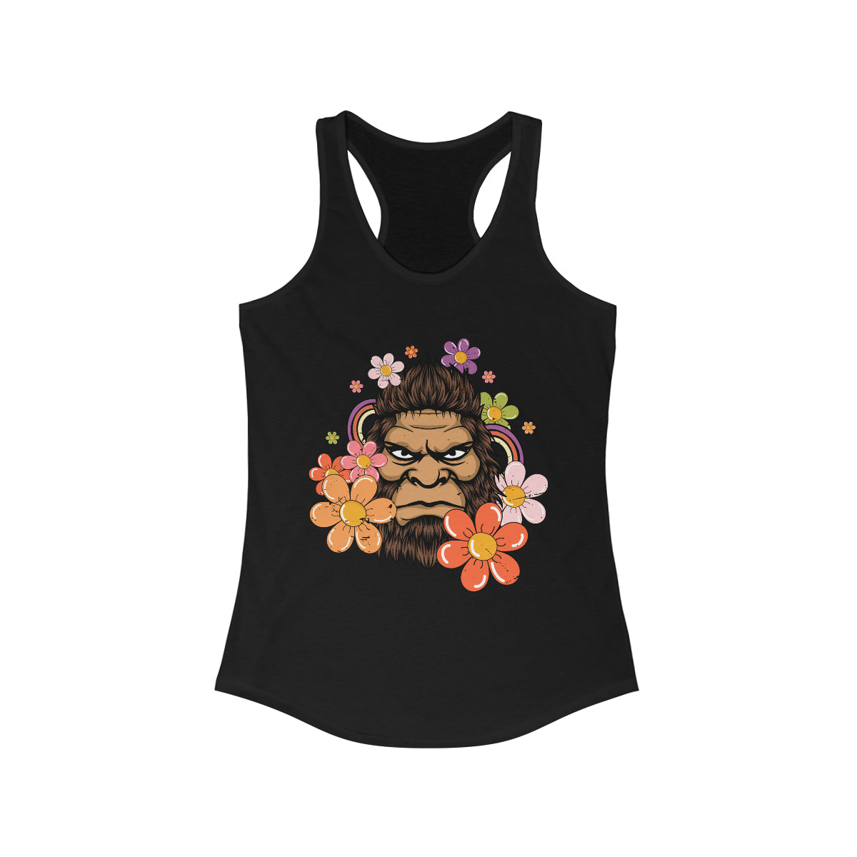 Retro 70s Floral Bigfoot Shirt | Funny Flower Power Shirt | Women's Slim-fit Racerback Tank Top