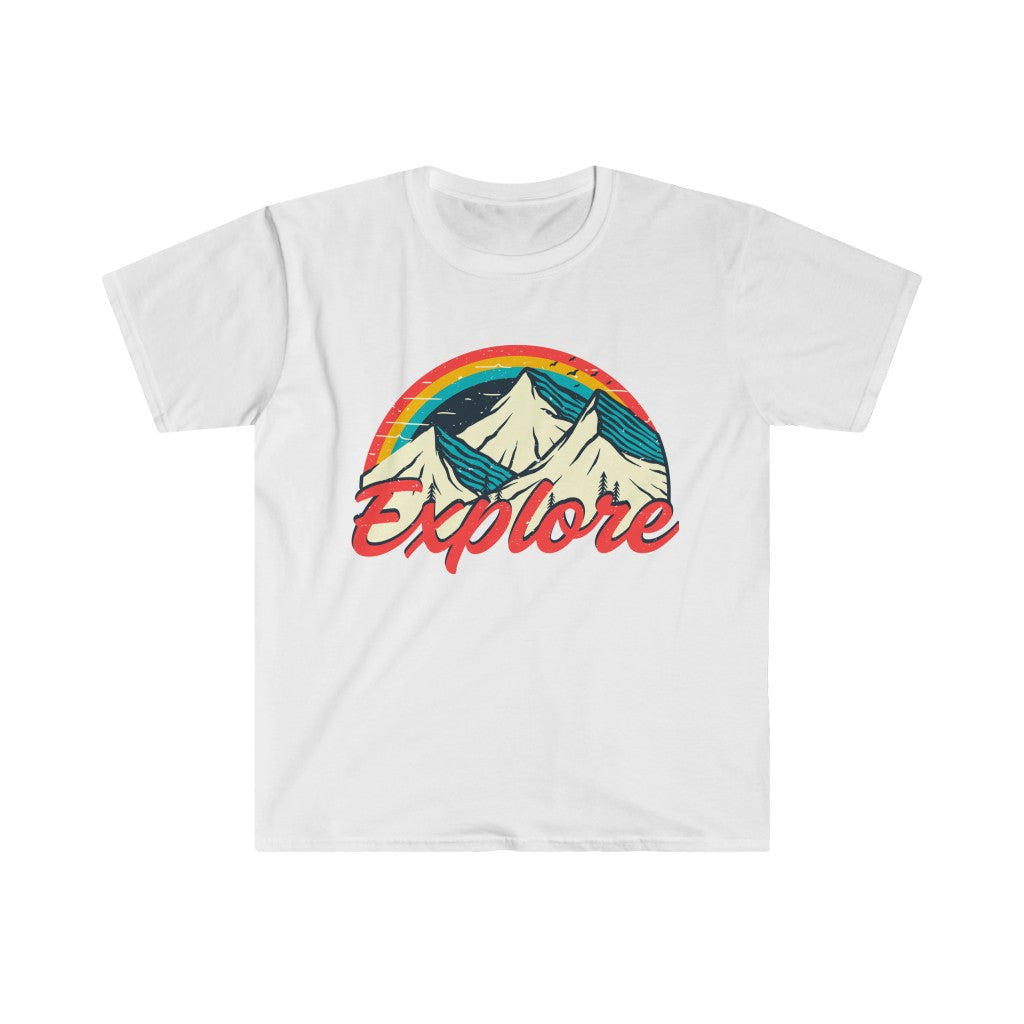 Explore Retro 70s Vintage Hiking Shirt | Vintage Camping Shirt | Unisex Soft Style T-Shirt