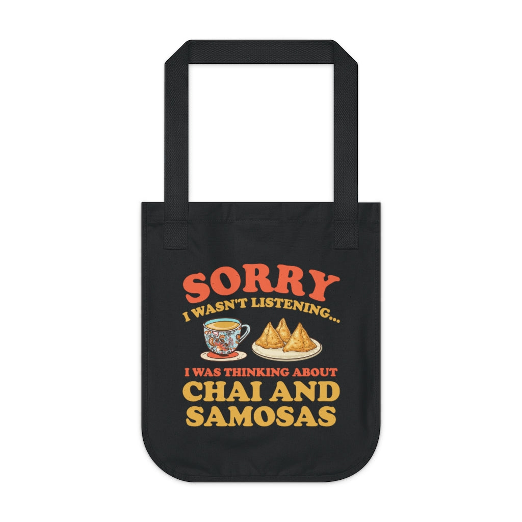 Chai & Samosas Funny Indian Food Shirt | Chai Tea Lover Gift | Organic Canvas Tote Bag
