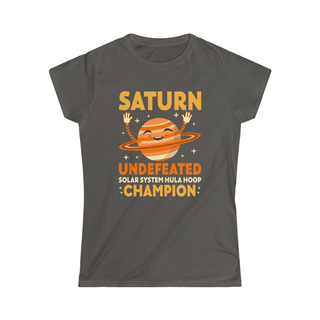 Funny Saturn Solar System Hula Hoop Shirt | Astronomy Science Shirt | Women's Slim-fit Soft Style Tee