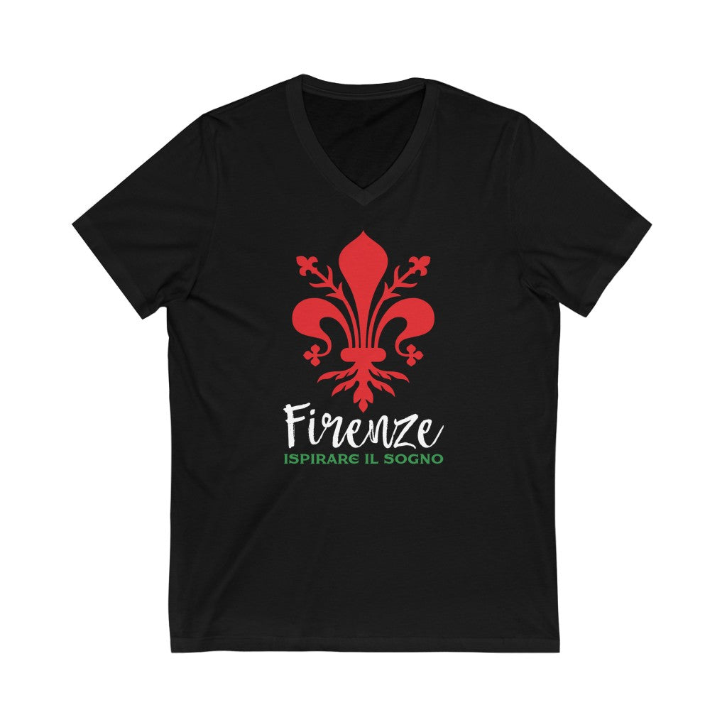 Florence Italy Fleur de Lis Shirt | Firenze Italia Italian Gift | Unisex Jersey V-neck T-shirt