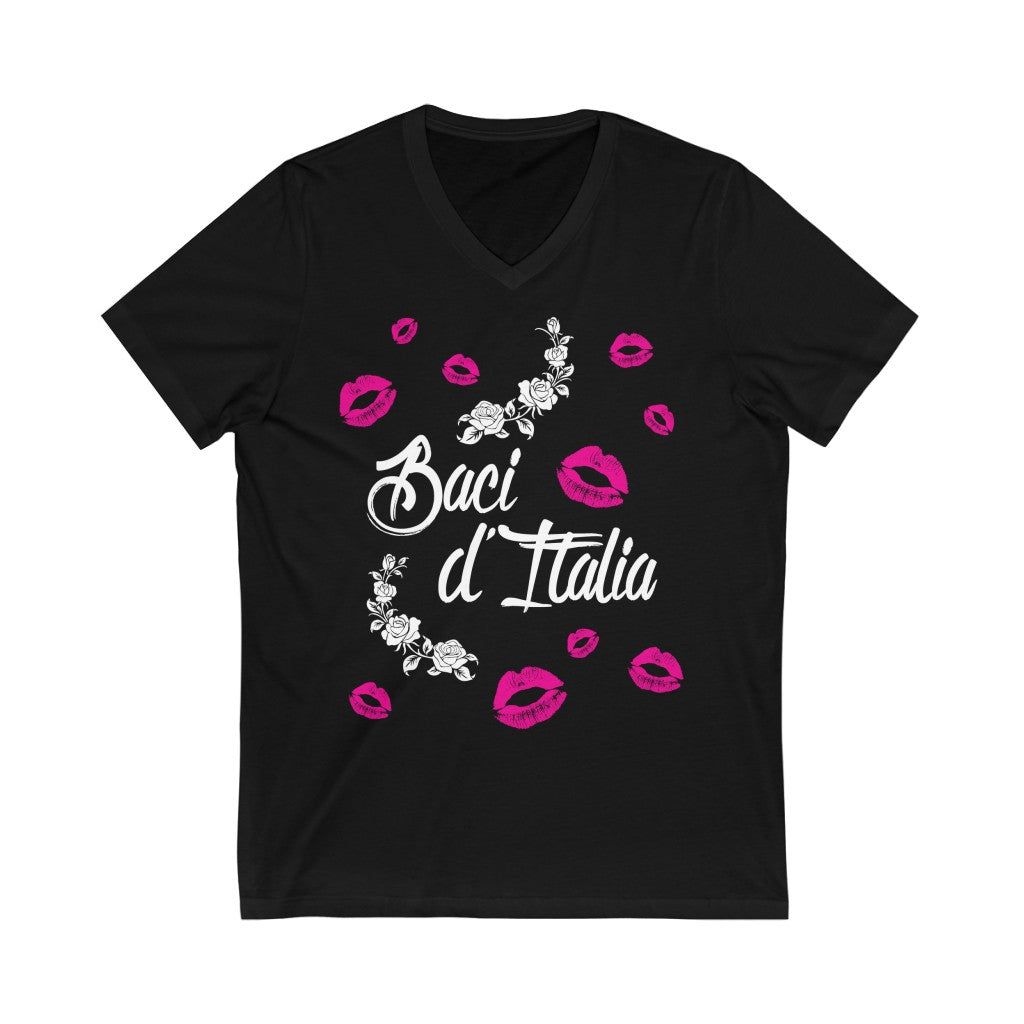 Kisses of Italy Travel Lover T-shirt | Italian Gift | Unisex Jersey Short Sleeve V-Neck Tee