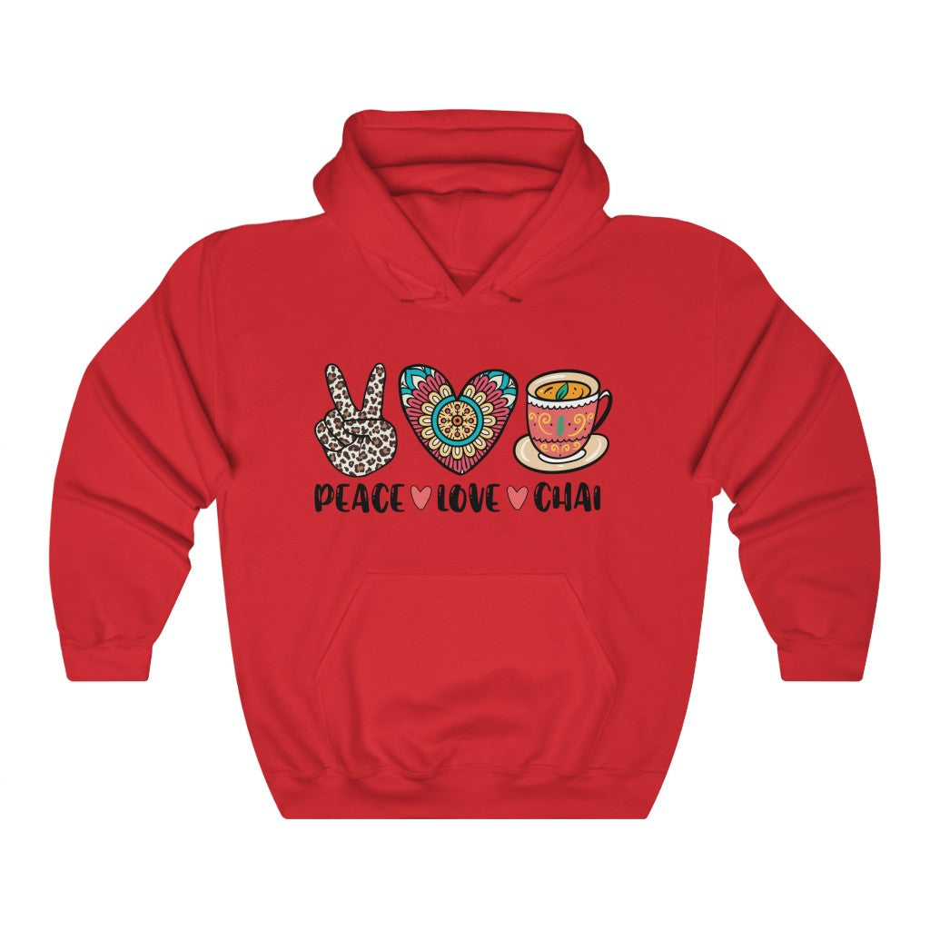 Peace Love Chai Tea Leopard Print Tea Shirt | Tea Lover Gift Indian Shirt | Unisex Hooded Sweatshirt