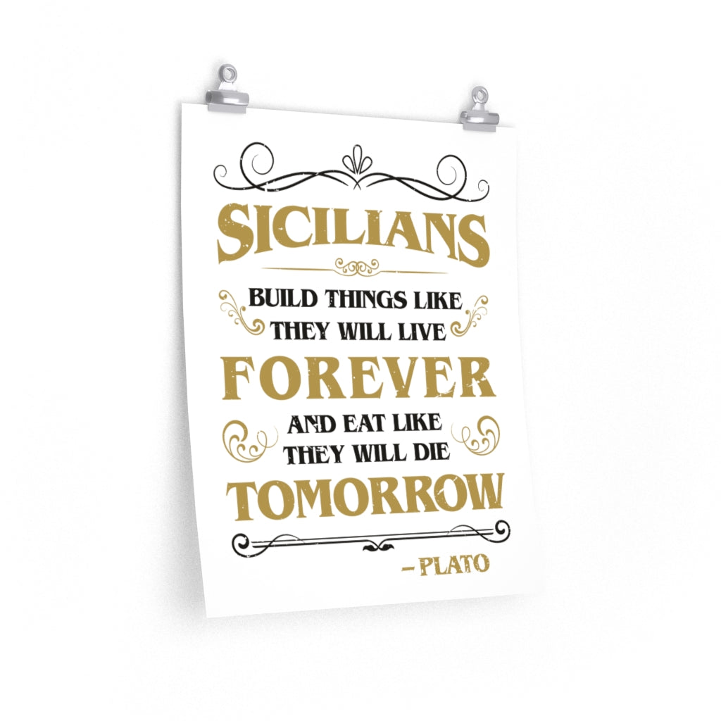 Funny Sicilian Plato Quote Italian Art Print | Sicily Italy Gift Home Decor | Premium Matte vertical posters