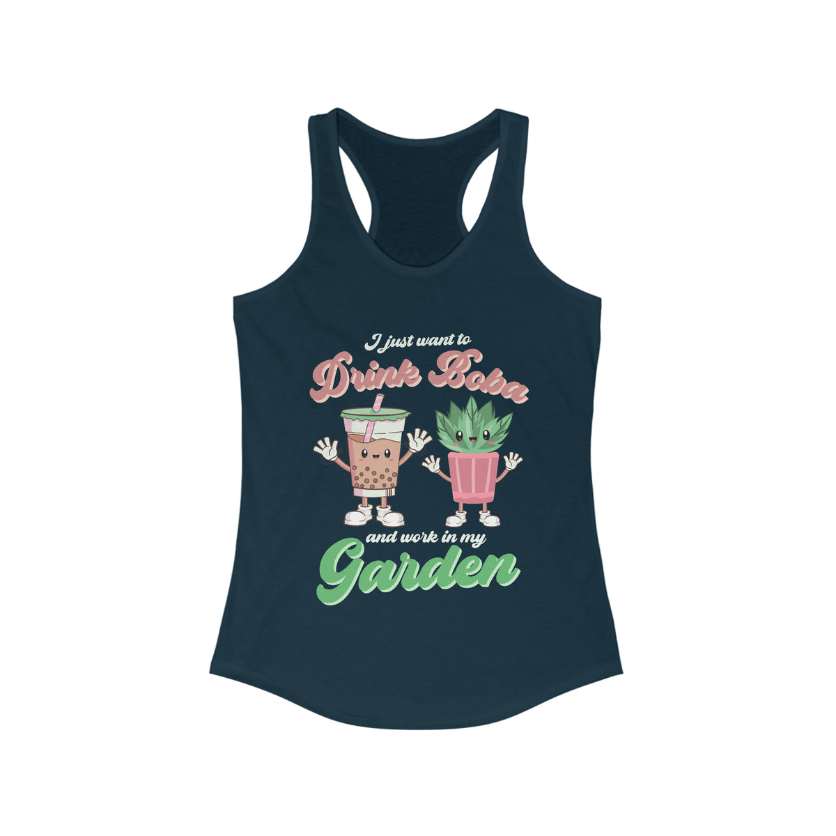 Bubble Tea Shirt | Boba Tea Retro Shirt | Plant Mom Shirt | Garden Gift | Women's Slim-fit Racerback Tank Top