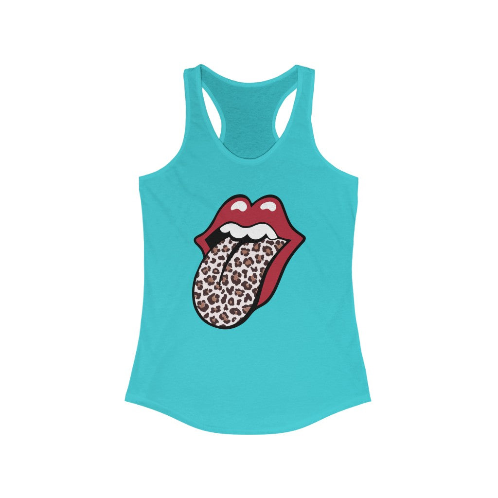 Leopard Print Tongue Red Lips T-shirt l Vintage Rock 'n Roll Gift | Women's Slim-fit Racerback Tank Top