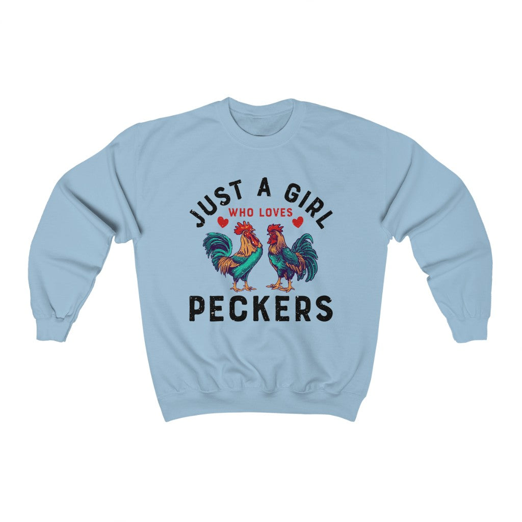 Girl Who Loves Peckers Chicken Farm T-shirt | Funny Chicken Lover Gift | Unisex Crewneck Sweatshirt
