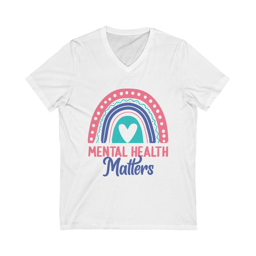 Mental Health Matters School Psychology Shirt | Rainbow Gift | Unisex Jersey V-neck T-shirt