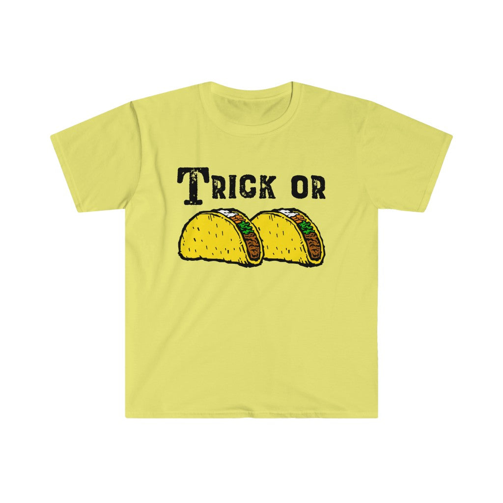 Trick or Tacos Funny Halloween Taco Shirt | Taco Lover Gift | Unisex Soft Style T-Shirt