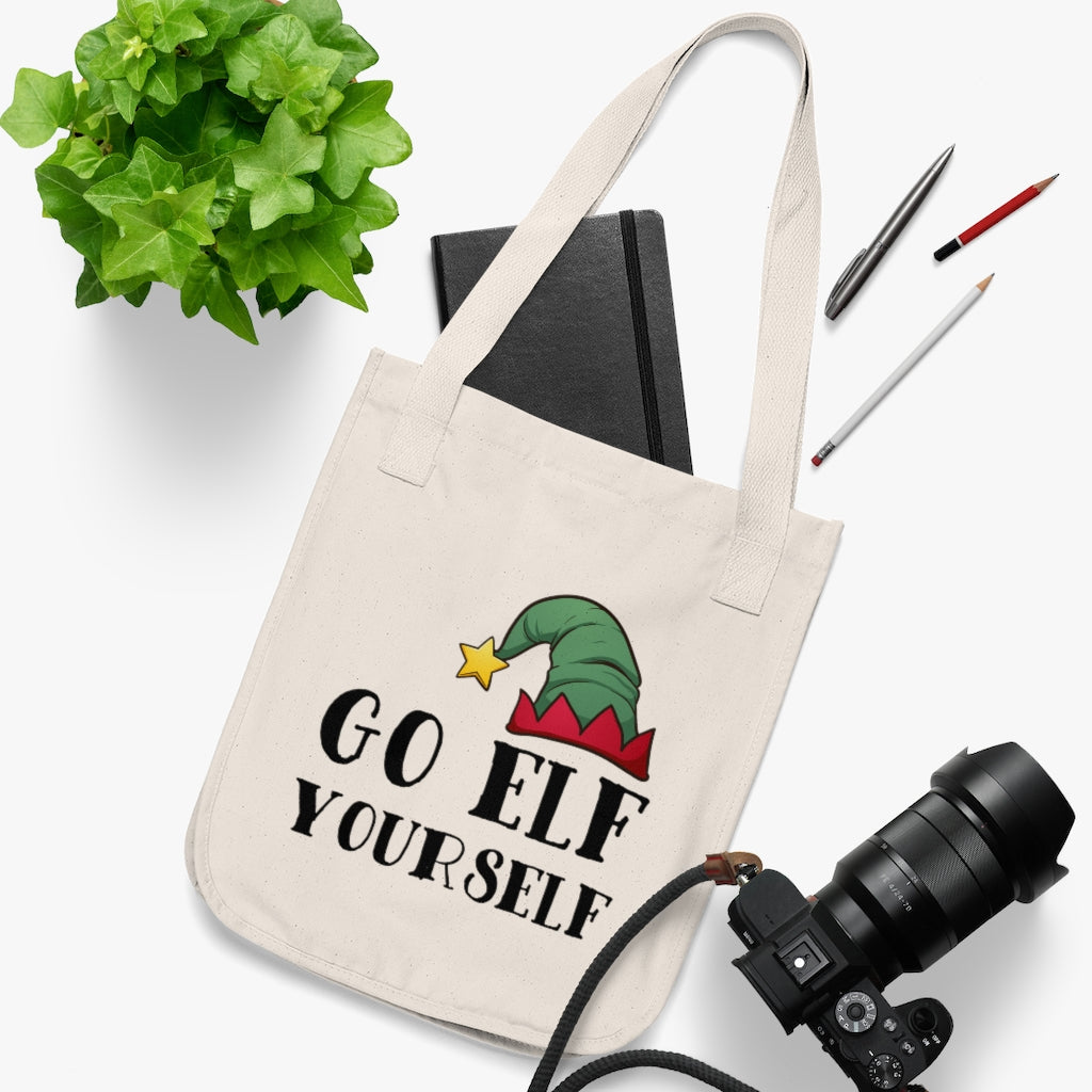 Go Elf Yourself Funny Christmas Elf Tote Bag | Mature Christmas Gift | Organic Canvas Tote Bag
