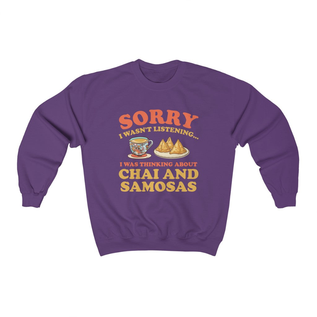 Chai & Samosas Funny Indian Food Shirt | Chai Tea Lover Gift | Unisex Crewneck Sweatshirt