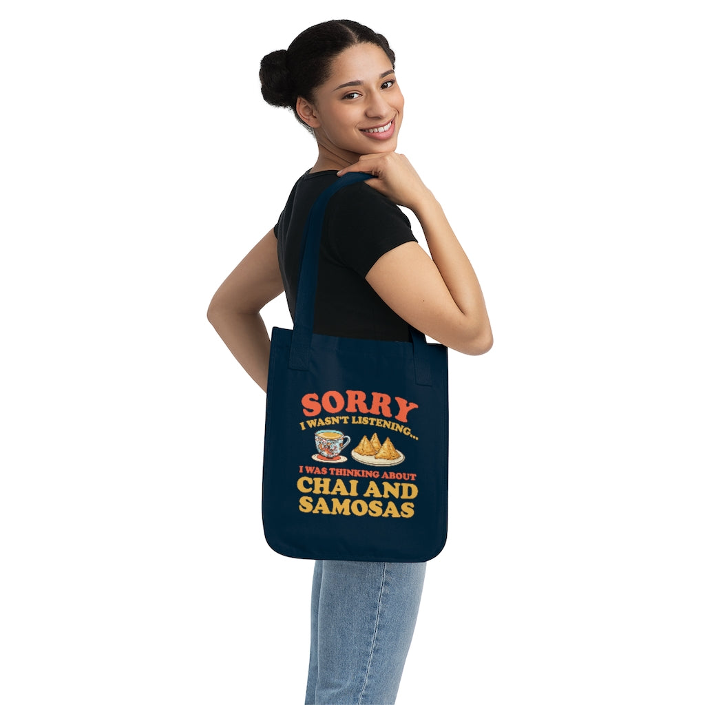 Chai & Samosas Funny Indian Food Shirt | Chai Tea Lover Gift | Organic Canvas Tote Bag