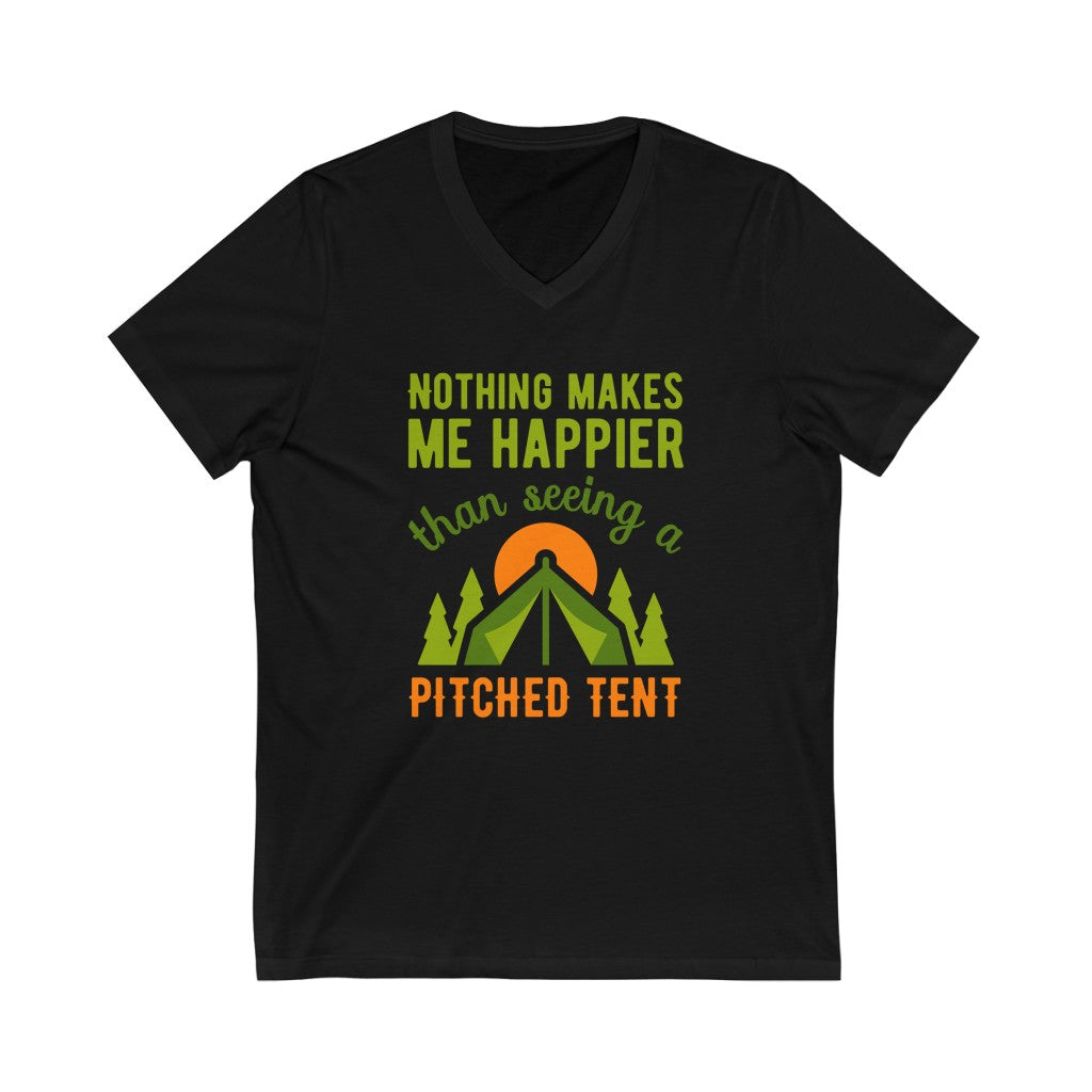 Pitched Tent Funny Camping Adventure Shirt | Happy Camper Gift | Unisex Jersey V-neck T-shirt