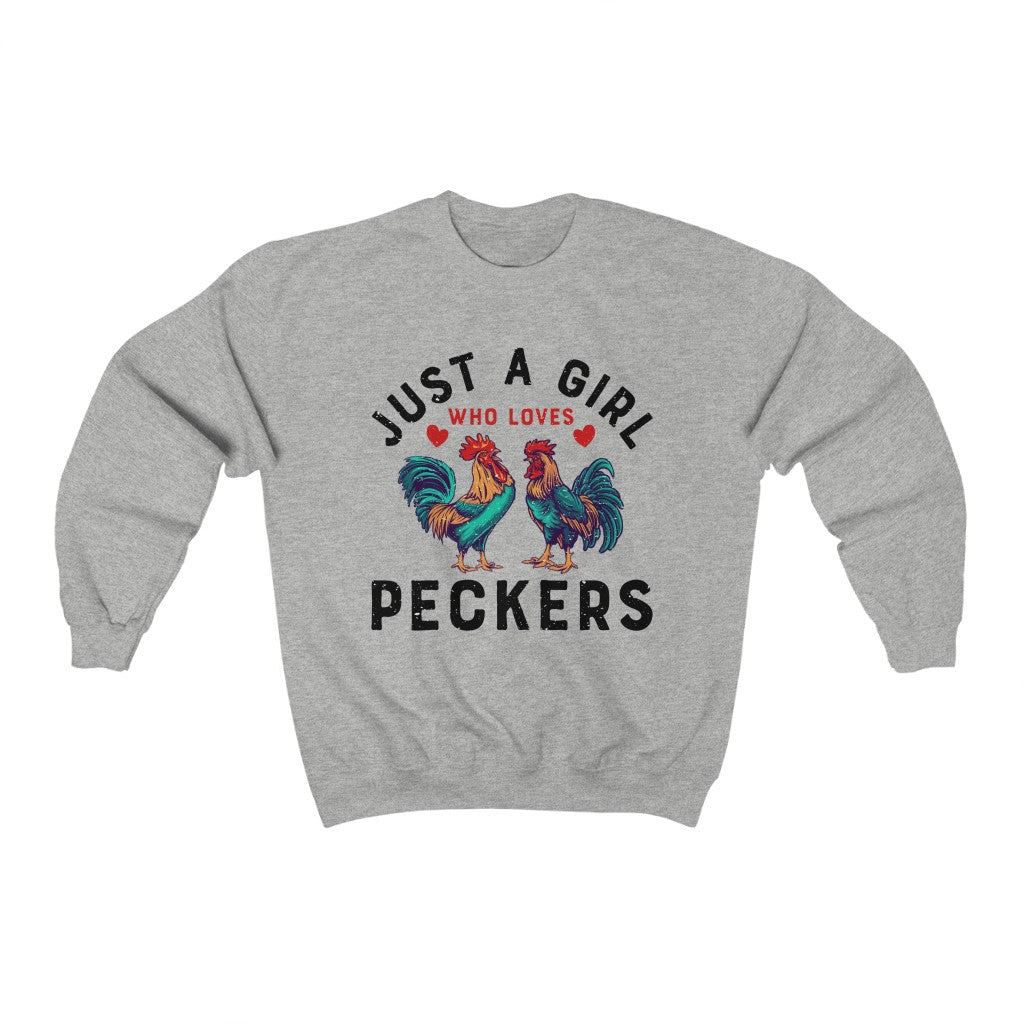 Girl Who Loves Peckers Chicken Farm T-shirt | Funny Chicken Lover Gift | Unisex Crewneck Sweatshirt
