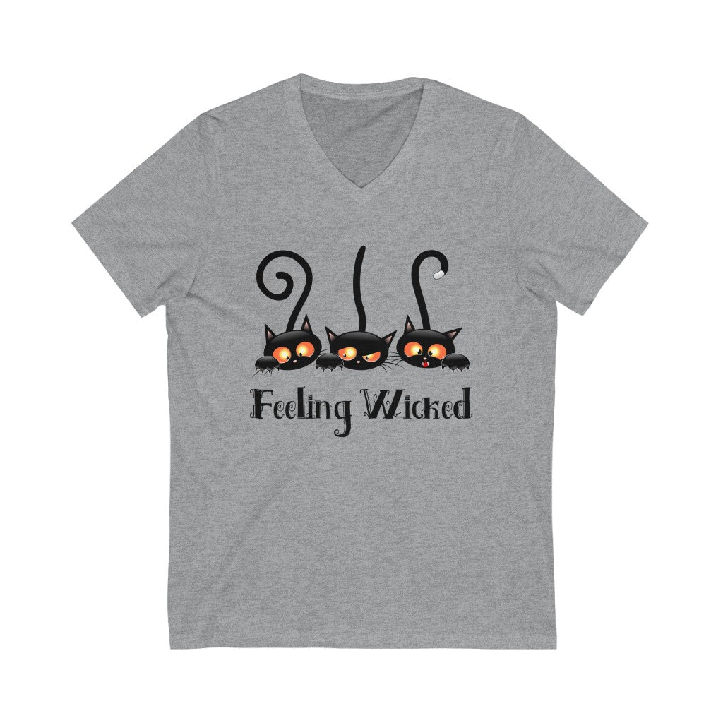 Feeling Wicked Black Cat Halloween Shirt | Funny Cat Lover T-shirt | Unisex Jersey V-neck T-shirt