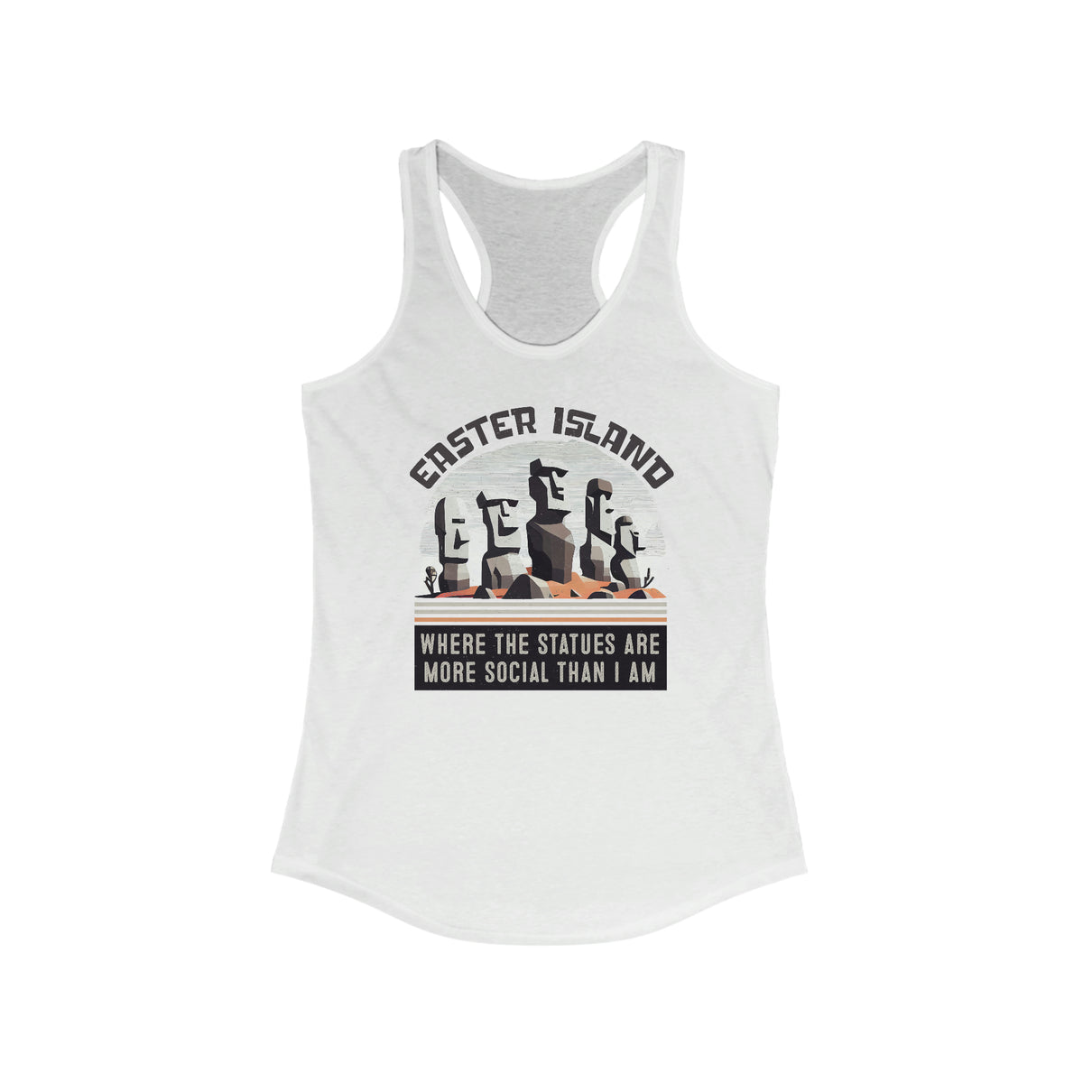 Easter Island Moai Head Introvert Shirt | Funny Antisocial Shirt | Quirky Gifts For Him | Women's Slim-fit Racerback Tank Top