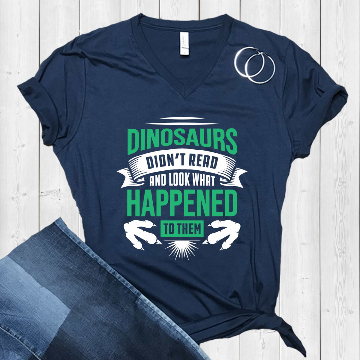 Dinosaur Didn't Read Book Worm Reading Shirt | Library Gift | Bella Canvas Unisex Jersey T-shirt