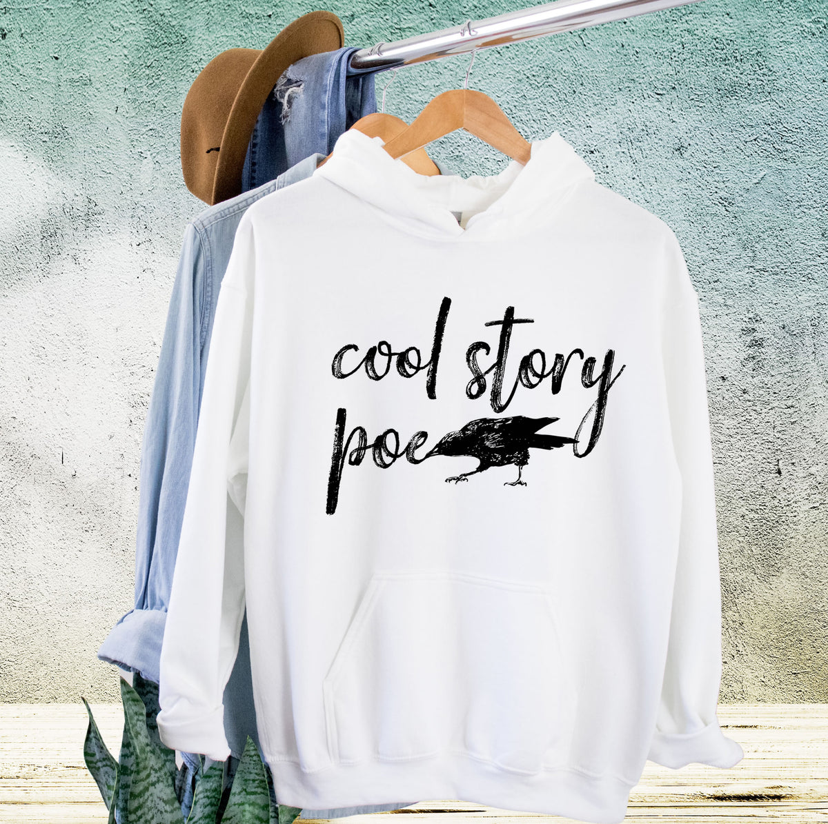 Cool Story Edgar Allan Poe Book Worm Shirt | Raven Book Lover | Unisex Hooded Sweatshirt