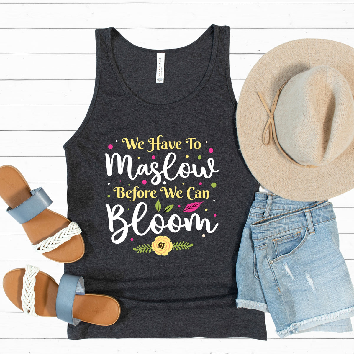 Maslow Before Bloom Funny Psychology Shirt | School Counselor Psychologist Gift | Unisex Jersey Tank Top