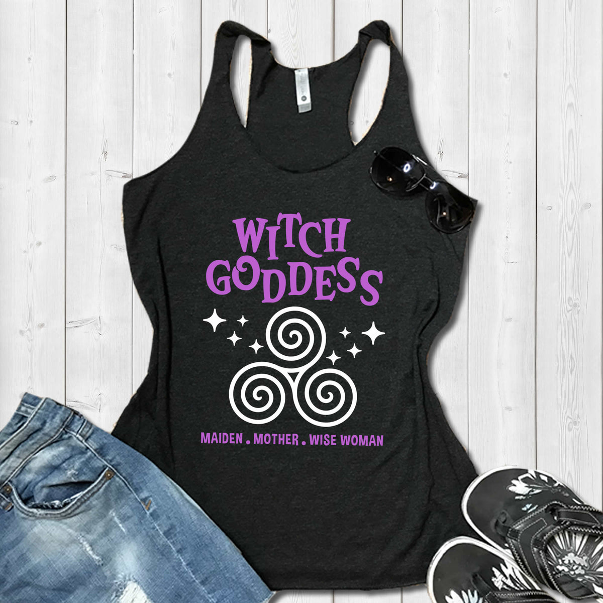 Witch Goddess Triskelion Halloween Shirt | Graphic Tees | Women's Tri-blend Racerback Tank Top