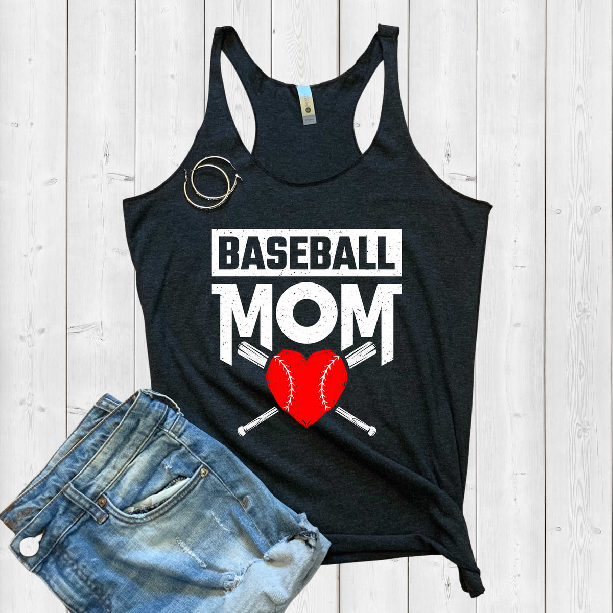Baseball Mom Heart Aesthetic Shirt | Mothers Day Mom Gift | Women's Tri-blend Racerback Tank Top