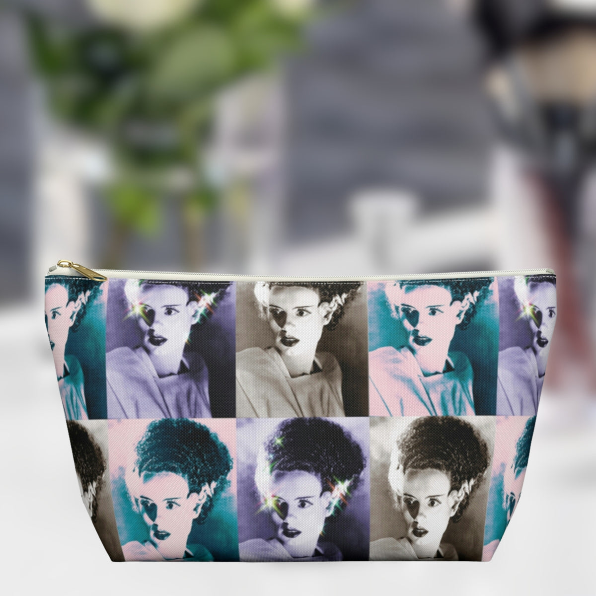 Bride of Frankenstein Makeup Cosmetic Bag | Halloween Gifts | Accessory Pouch with T-Bottom