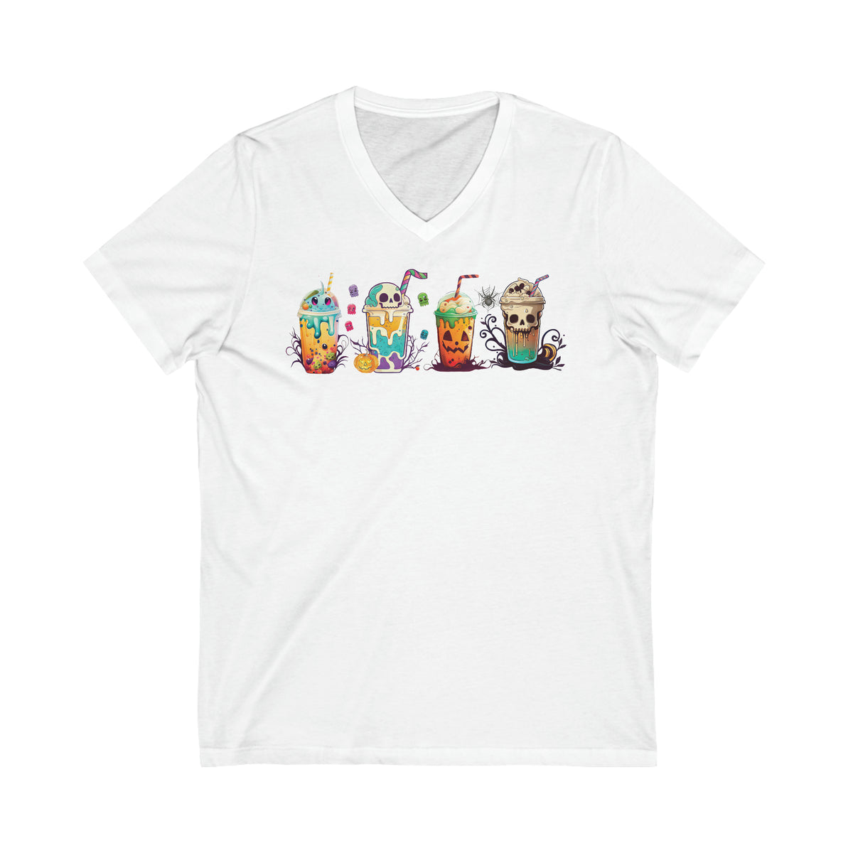 Fall Boba Tea Shirt | Halloween Bubble Tea Shirt | Spooky Halloween Shirt | Bubble Tea Gift For Her | Unisex Jersey V-neck T-shirt