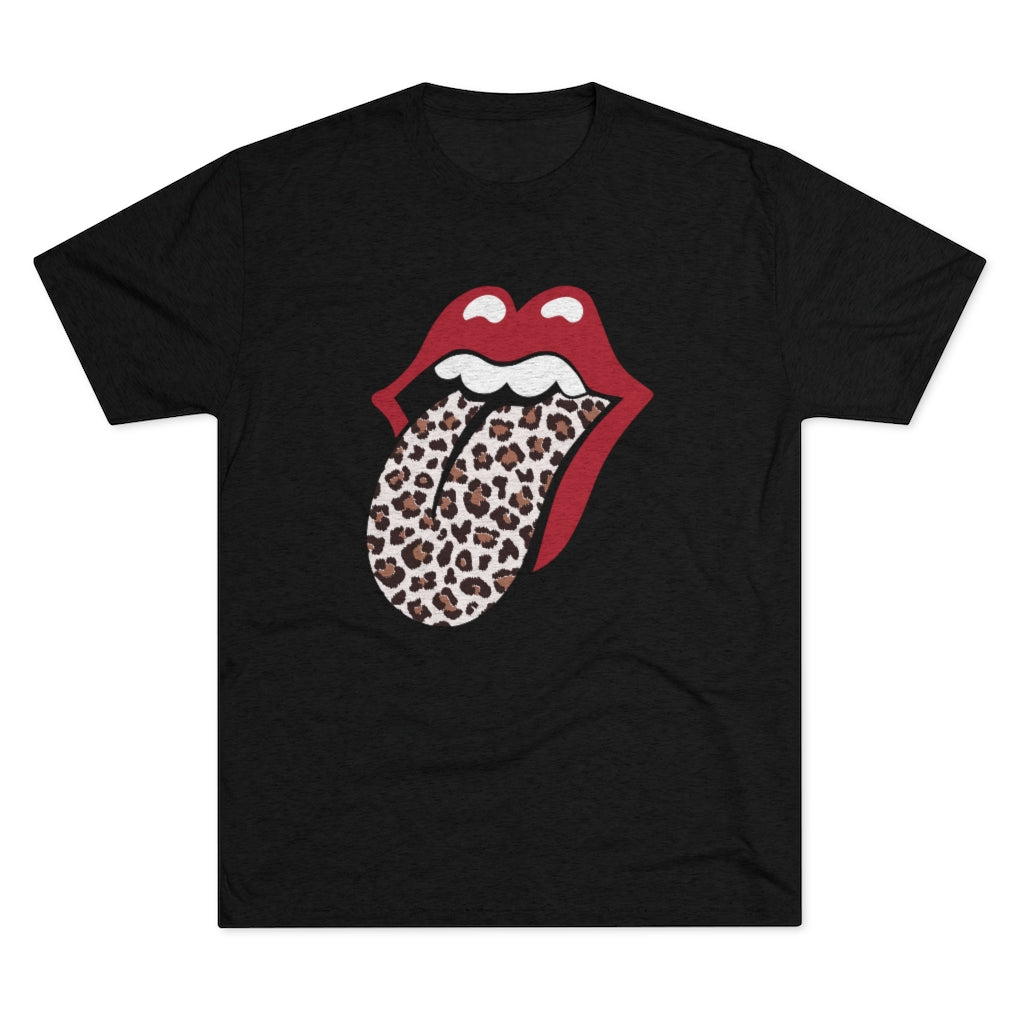 Leopard Print Tongue Red Lips T-shirt l Vintage Rock 'n Roll Gift | Men's  Tri-blend T-shirt