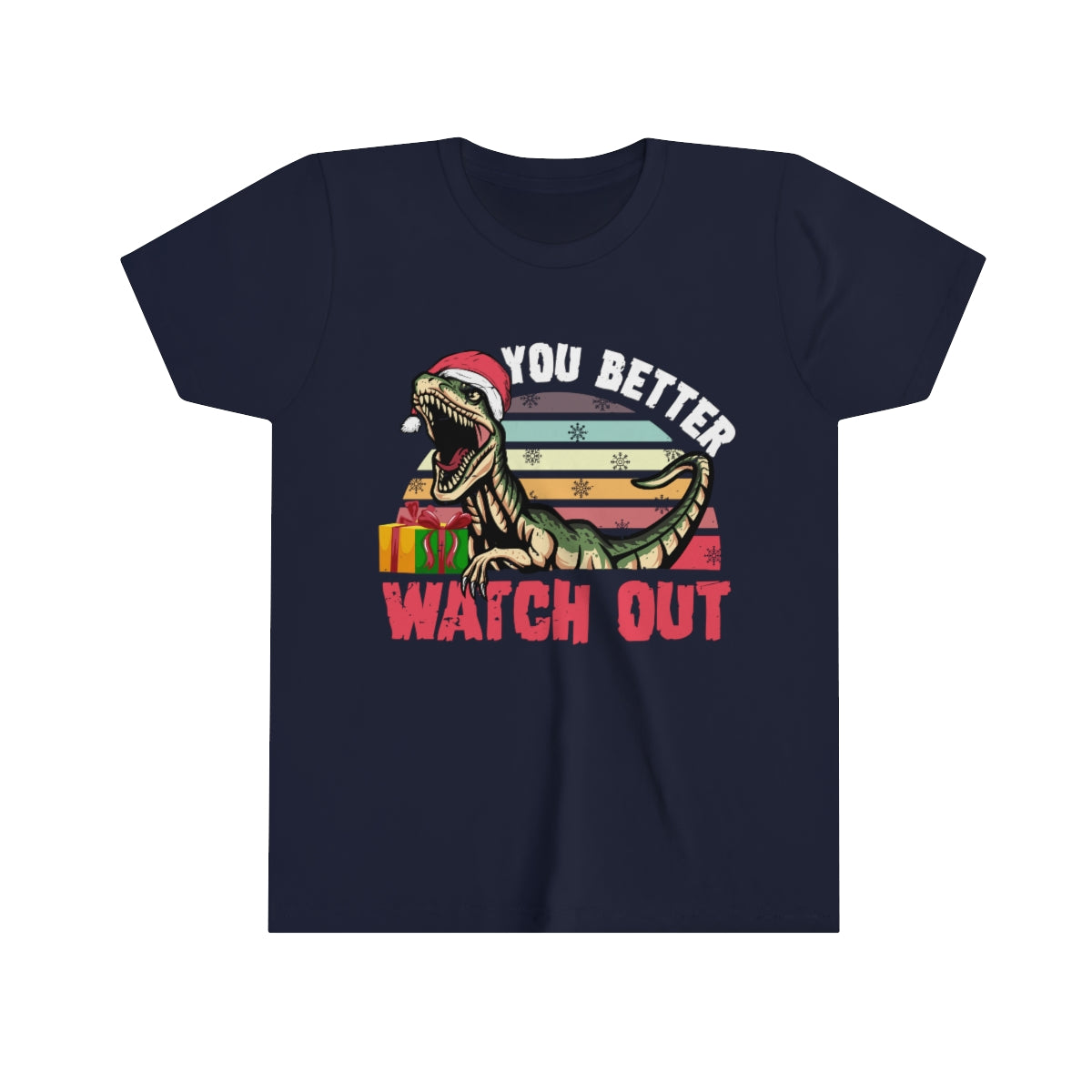 Velociraptor Dinosaur Christmas Shirt  | You Better Watch Out Funny Santa Shirt | Youth Jersey T-shirt