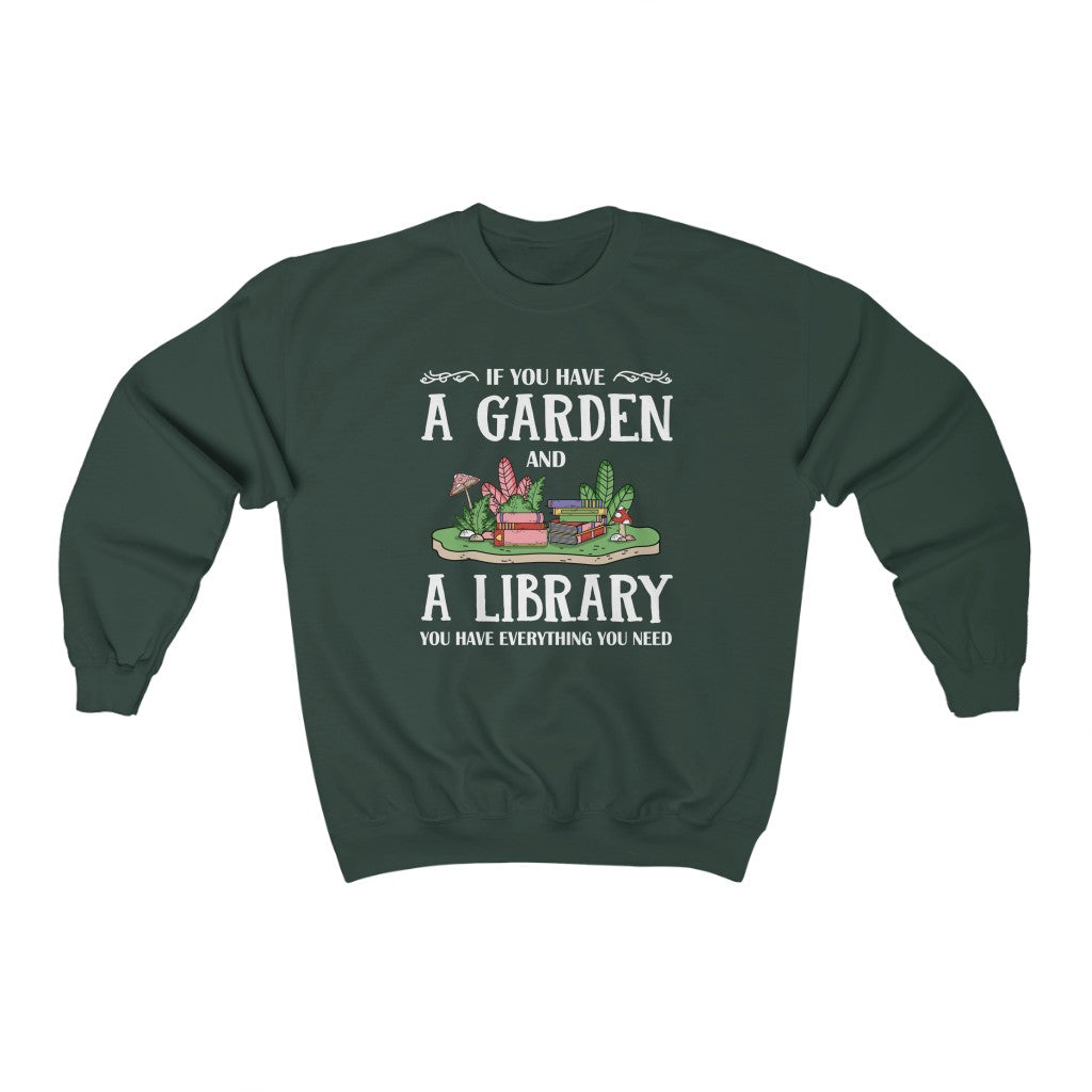 Garden & Library Bookworm Book Shirt | Book Lover Gift | Unisex Crewneck Sweatshirt