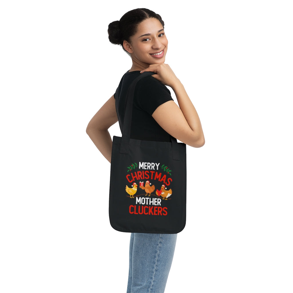 Funny Merry Christmas Chicken Tote Bag | Chicken Farmer Gift Bag | Organic Canvas Tote Bag
