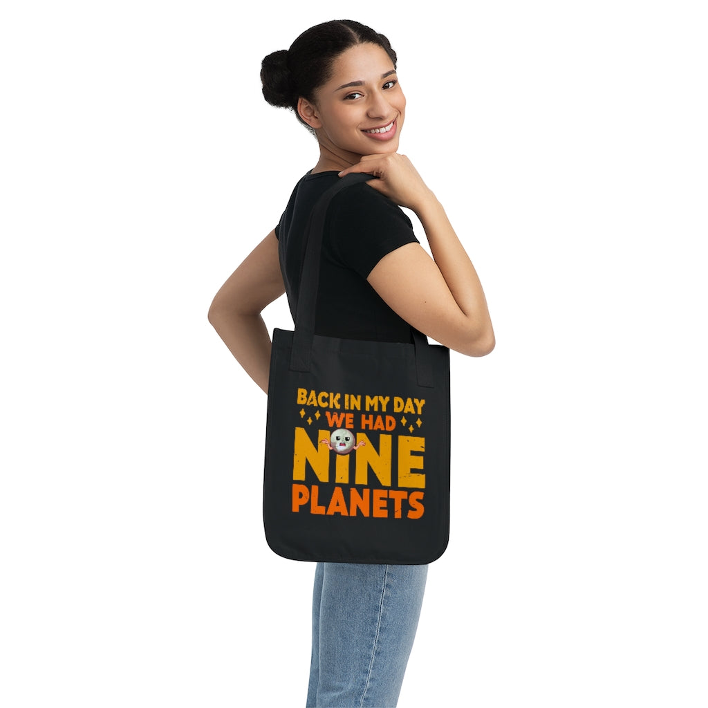 Nine Planets Solar System Funny Pluto Tote | Science Teacher Gift  | Organic Canvas Tote Bag