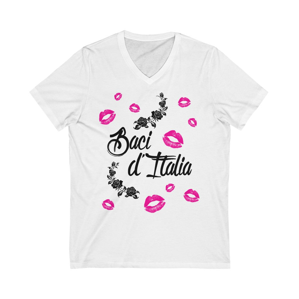 Kisses of Italy Travel Lover T-shirt | Italian Gift | Unisex Jersey Short Sleeve V-Neck Tee