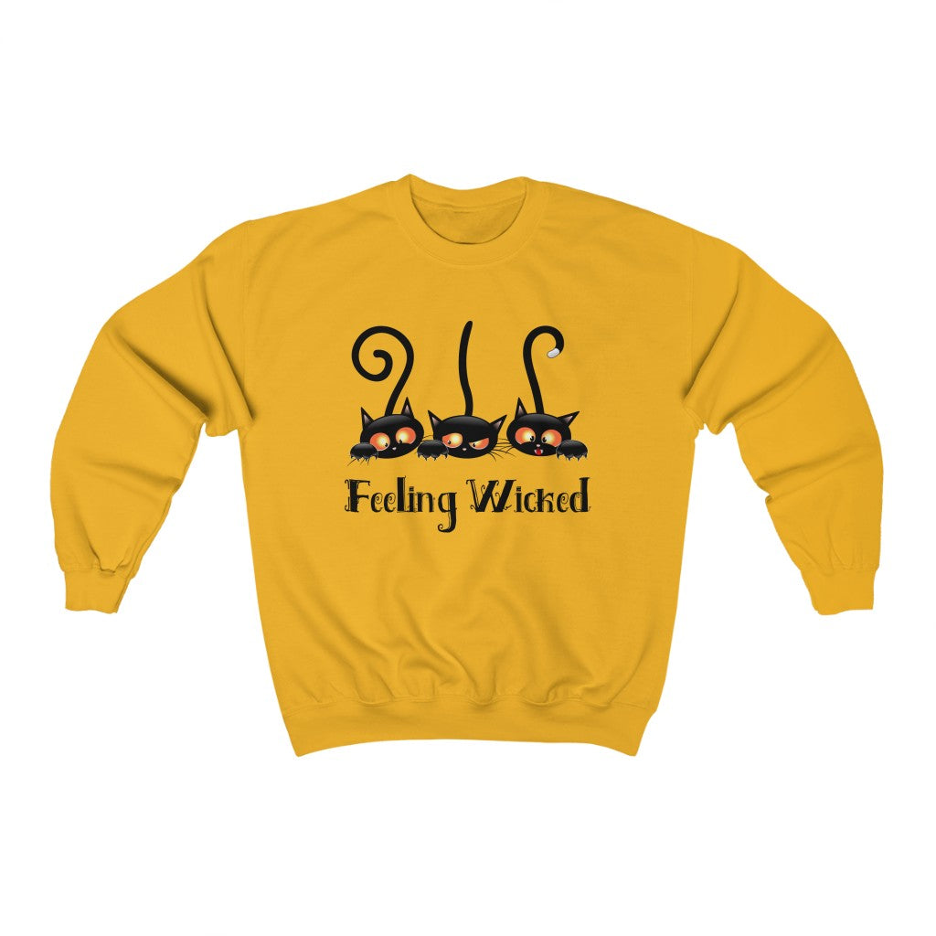 Feeling Wicked Black Cat Halloween Shirt | Funny Cat Lover T-shirt || Unisex Crewneck Sweatshirt
