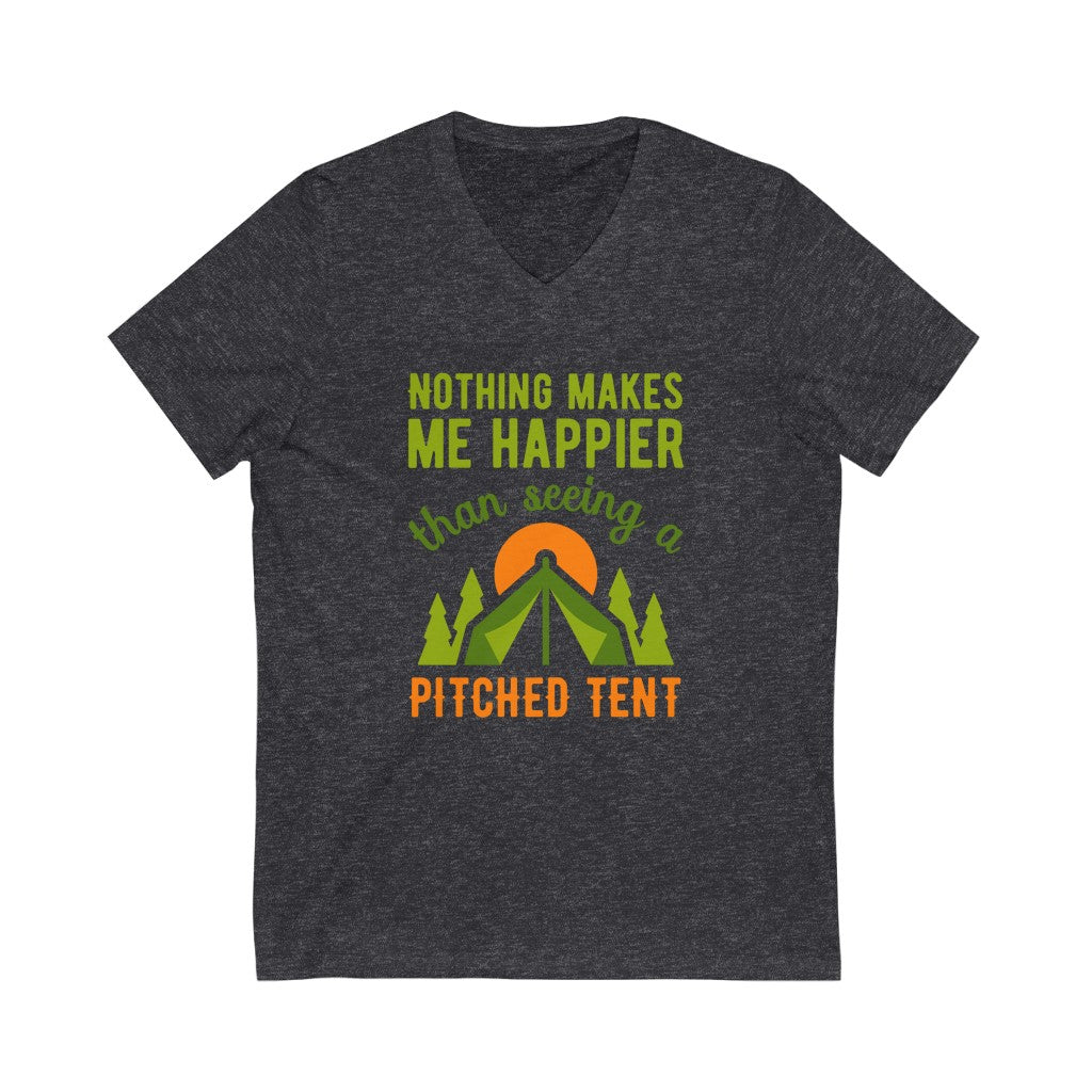 Pitched Tent Funny Camping Adventure Shirt | Happy Camper Gift | Unisex Jersey V-neck T-shirt