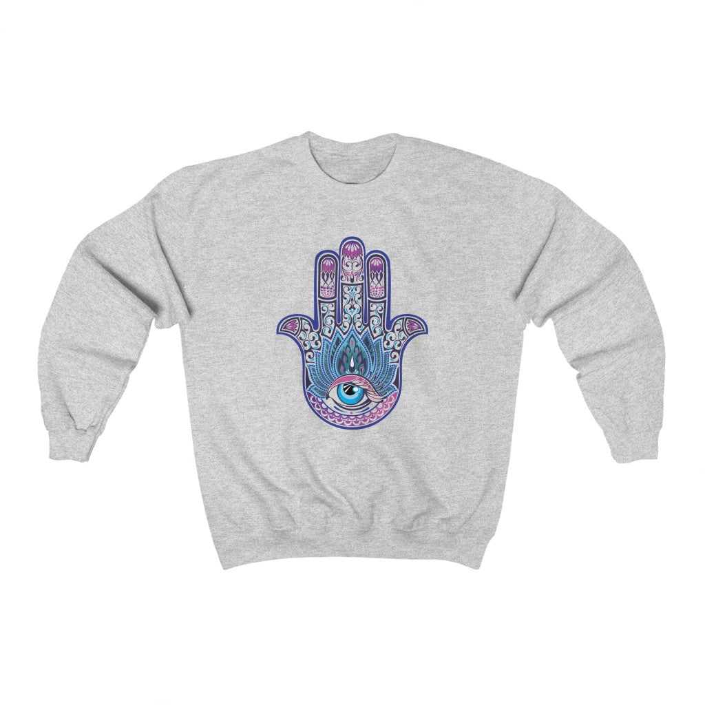 Hand of Fatima Evil Eye Muslim Hamsa Shirt | Protection Amulet Gift | Unisex Crewneck Sweatshirt