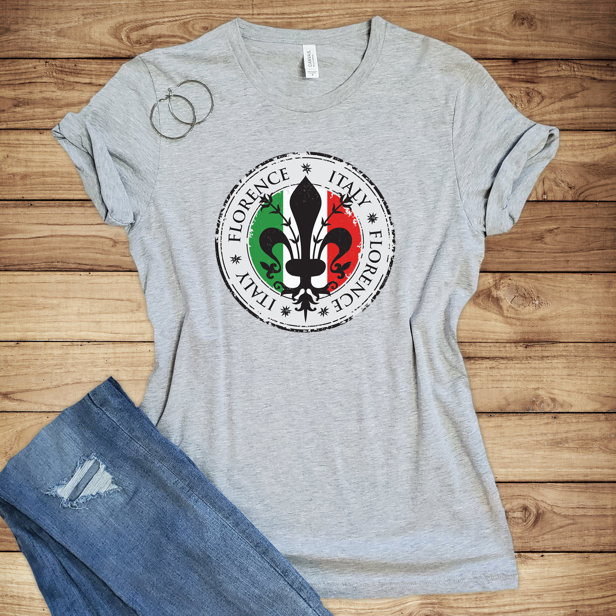 Florence Italy Fleur de Lis Shirt | Italian Flag Italy Travel Shirt | Bella Canvas Unisex Jersey T-shirt