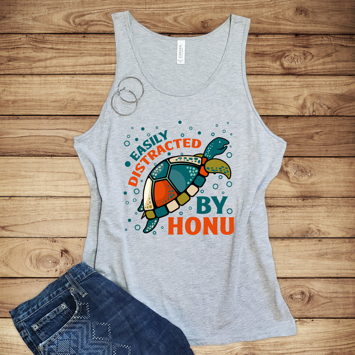 Distracted By Sea Turtles Beach Bum Shirt | Hawaiian Shirt | Unisex Jersey Tank Top