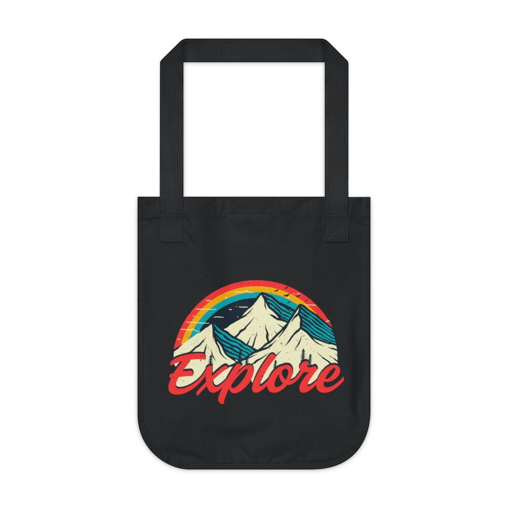 Explore Retro 70s Vintage Hiking Tote Bag | Vintage Camping Bag | Organic Canvas Tote Bag