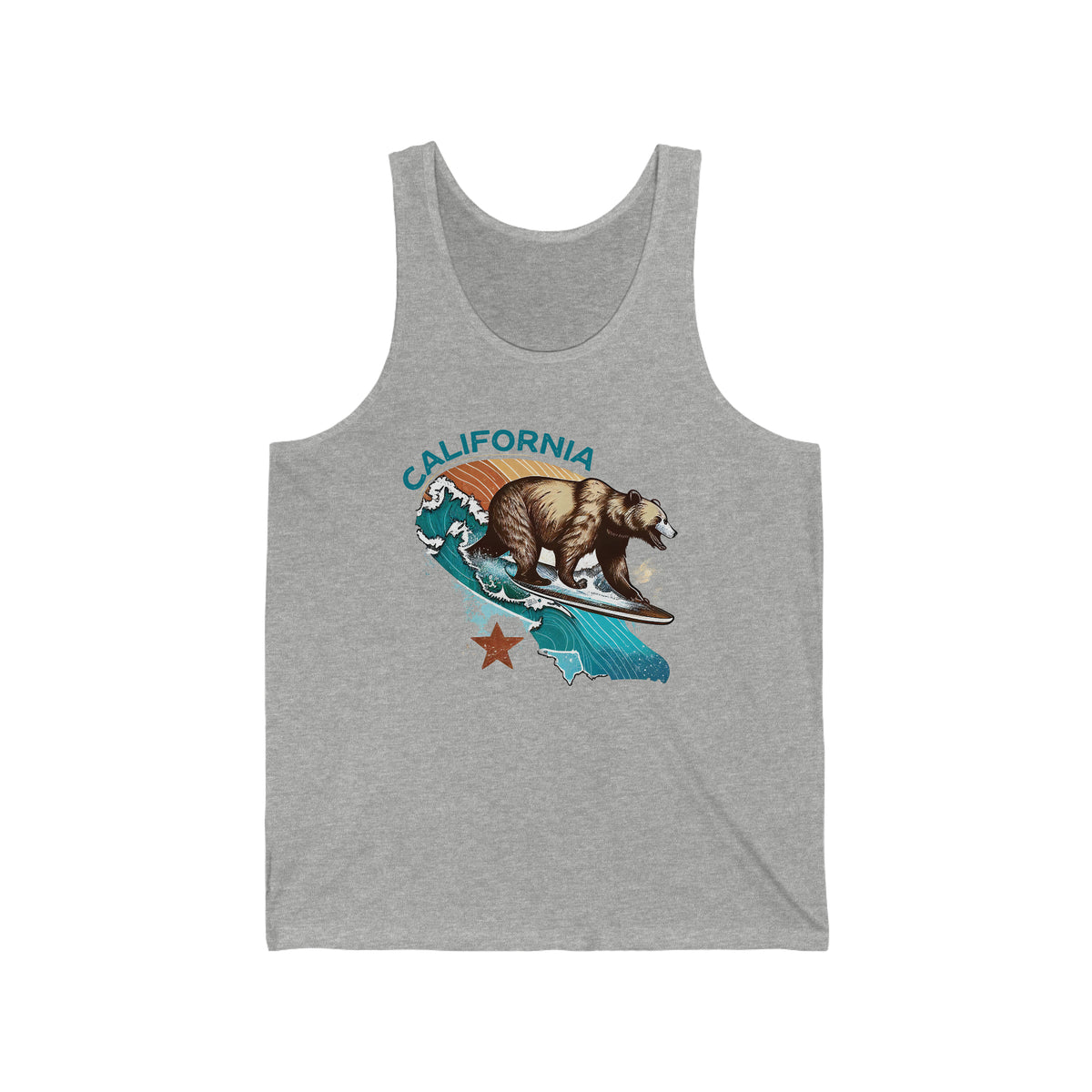 California Bear Surf Shirt | California Beach Bum Shirt | Retro Shirt | California Gifts | Unisex Jersey Tank Top